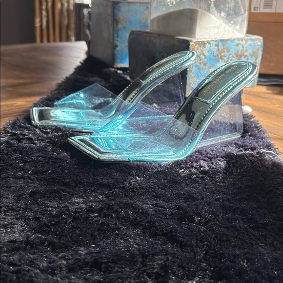 Good American TPU Blue Cinderella Square Toe Lucite Wedge Shoe Size 11 - Picture 3 of 6